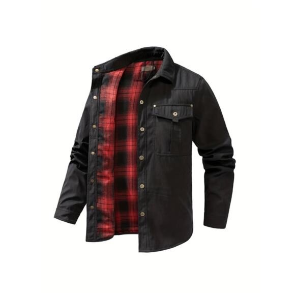 NWT Men's Black Flannel Lined Shirt Jacket Shacket | Quilted Workwear - Picture 4 of 6